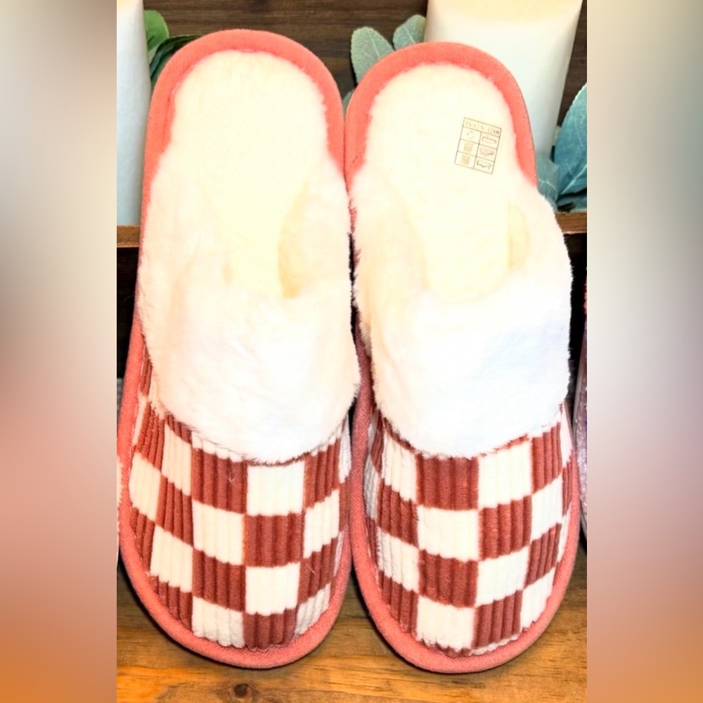 Checkered Burnt Orange and White Slippers